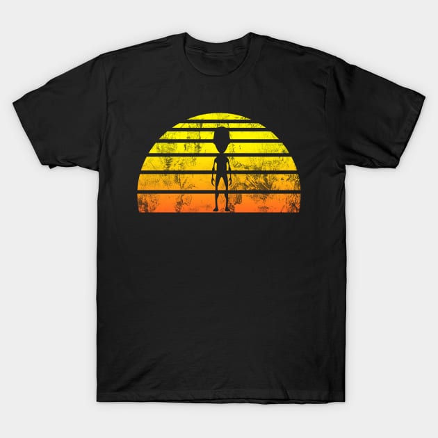 Retro Sunset Alien Art Silhouette Sun - Believer T-Shirt by Bluebird Moon